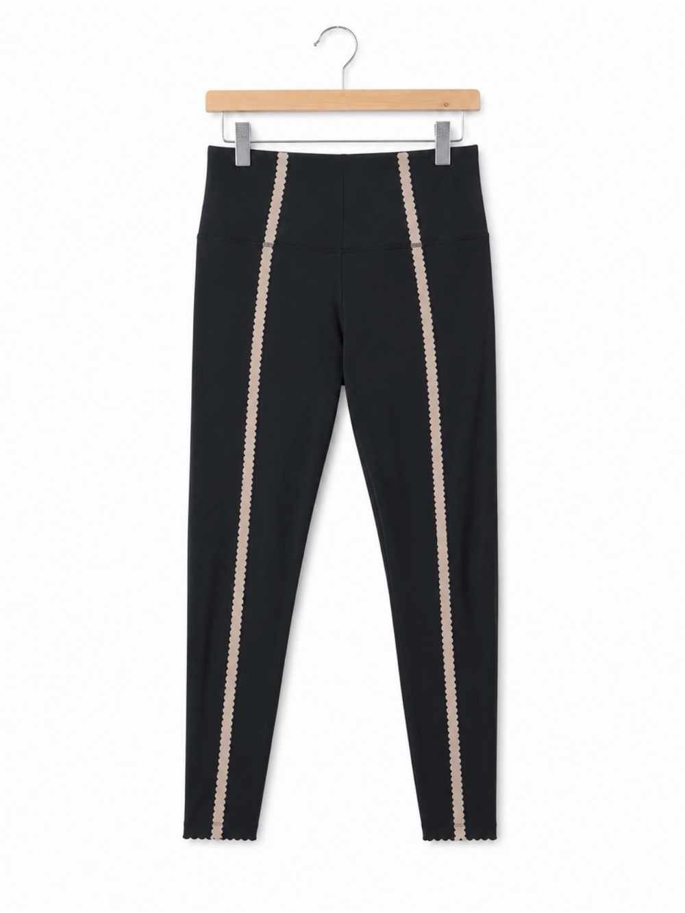 Black Nike Leggings with Taupe Scalloped Stripe